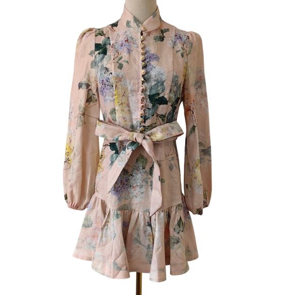 Zimmermann The Illuminate Peplum Mini Dress in Peach Hydrangea AU 2 US 8 - Picture 5 of 10